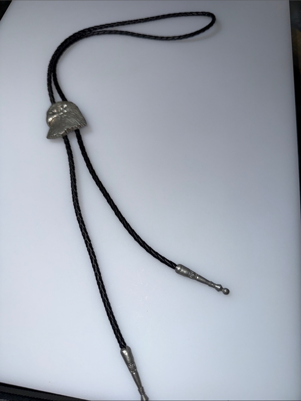 Black Braided Leather Bolo Tie with Silver Eagle Accent